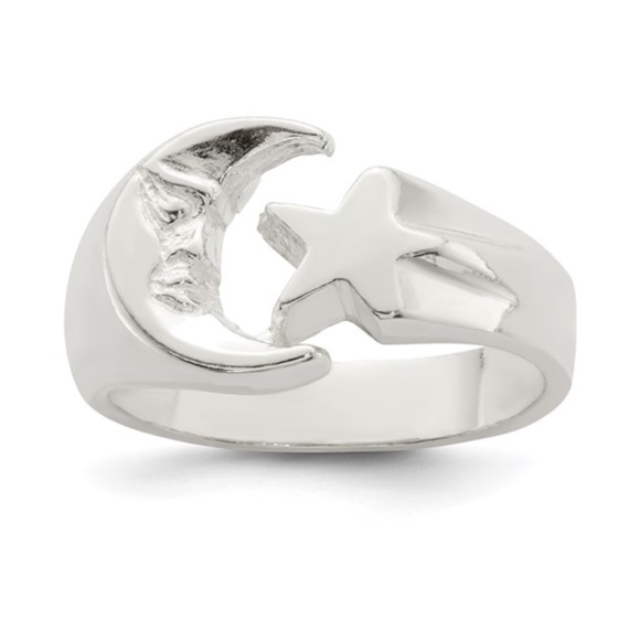 Sterling Silver Moon and Star Ring